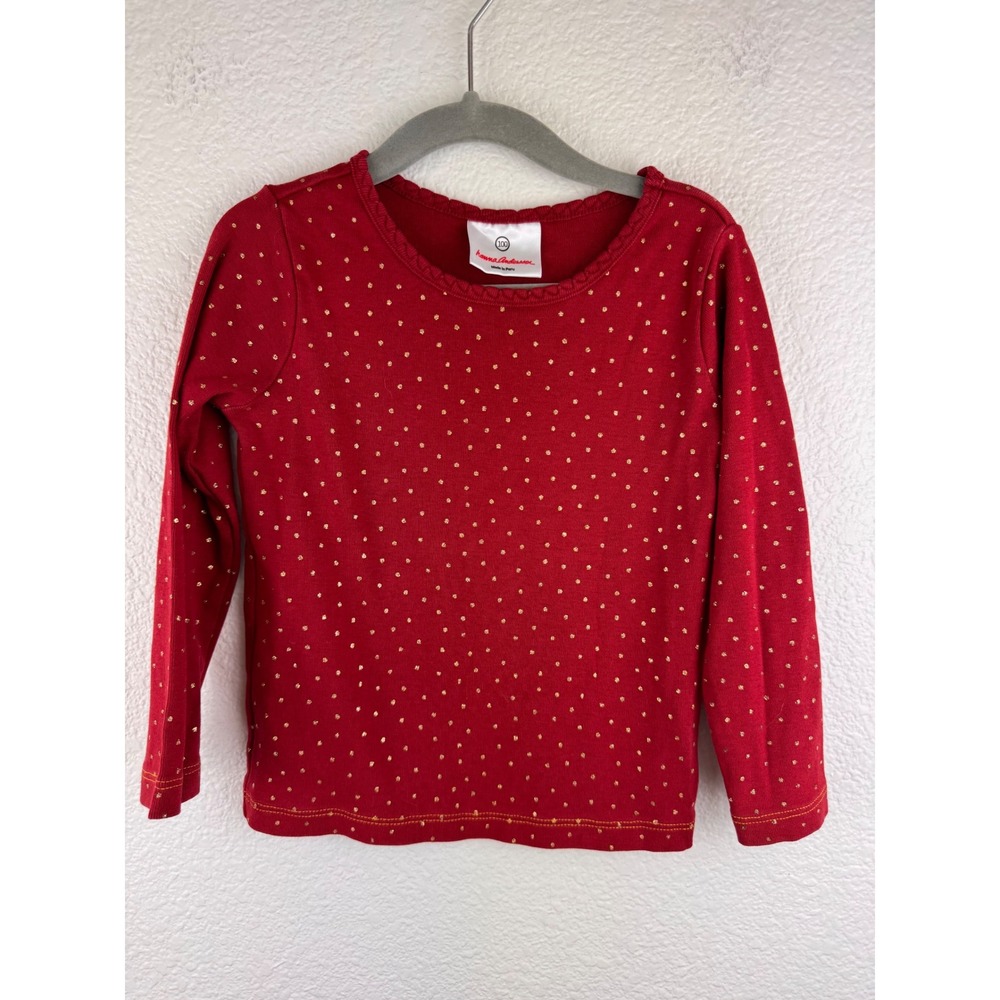 Hanna Andersson Kids Shimmer Gold Polka Dot Long Sleeve Cotton‎ Shirt Size 4
